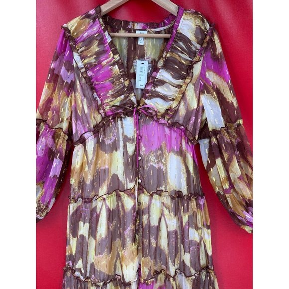 River Island Garden Party Gold Shimmer Pailettes Lined Midi Dress Size US 10 NWT - Picture 11 of 16